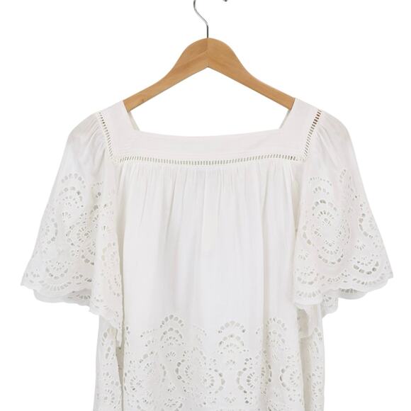 NWT Madewell Embroidered Eyelet Flutter-Sleeve Lace Trim Top White Size Small - Picture 7 of 10